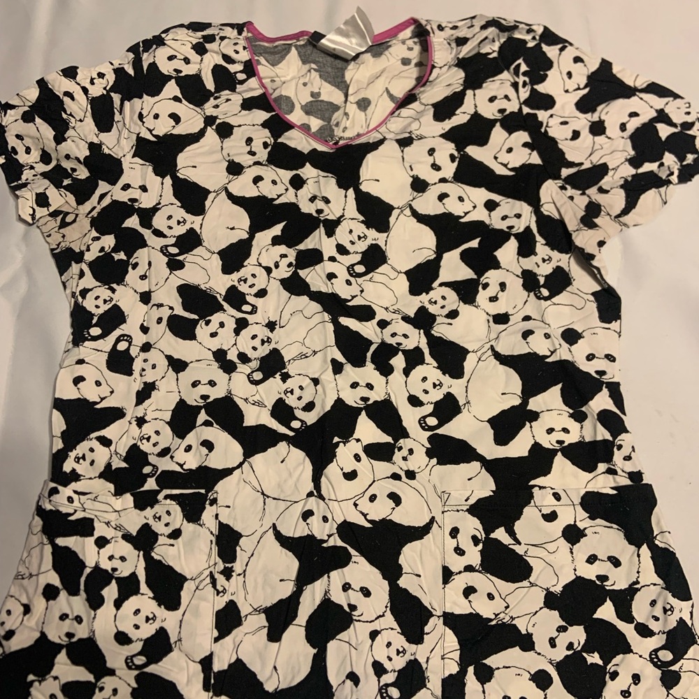 Cherokee Runway Black & White Panda Print Top with Pink Trim